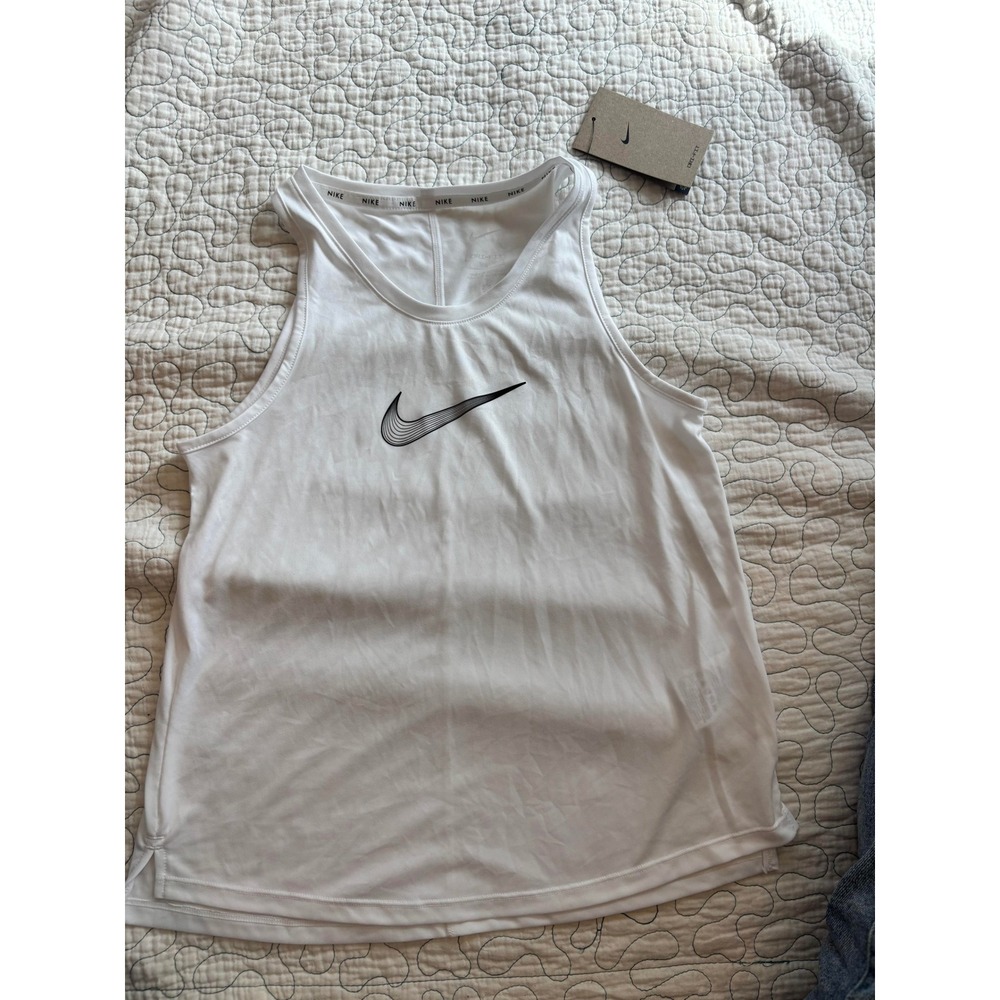 Nike Girls Dri-FIT Tank Top White‎ Graphic Swoosh Sleeveless Performance Large